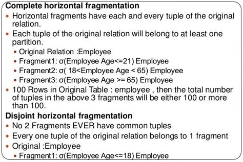 Fragmentation and types of fragmentation in Distributed Database