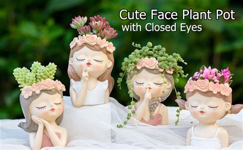 Amazon.com : lukar Cute Girl Face Planter Pot Face Flower Pots Plants Resin Cactus Head Planter ...