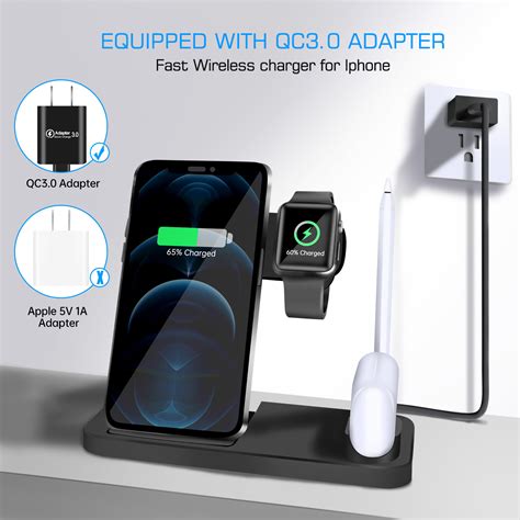 10W Qi Fast Wireless Charger Stand for iPhone 11 Xr X 8 Apple Watch 4 in 1 Foldable Charging ...