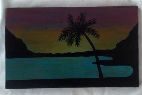 Island decor, Silhouette, Handpainted, Acrylic, Rustic Art, Sunset Art, Beach Decor by KayzAttic ...