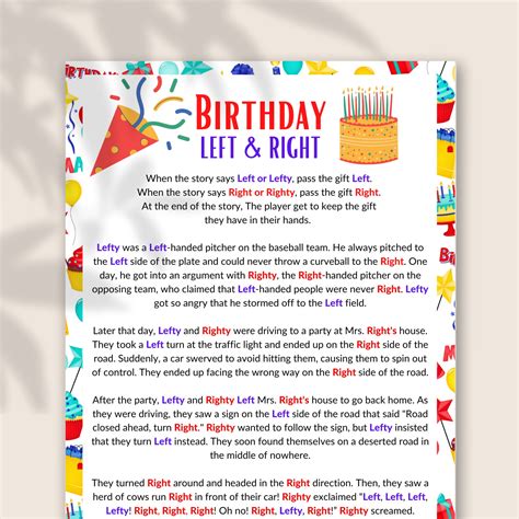 Left Right Game, Left Right Birthday Game, Printable Funny Left Right Story, Pass Gift Game ...