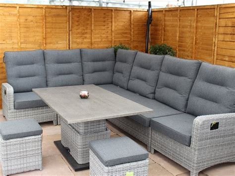 Large Reclining Rattan Corner Sofa Set - Stone Grey