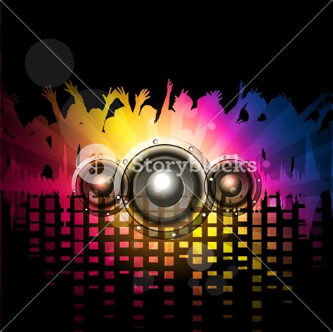 Musical Rock Night Party Background With Speakers And Silhouette. Vector. Royalty-Free Stock ...