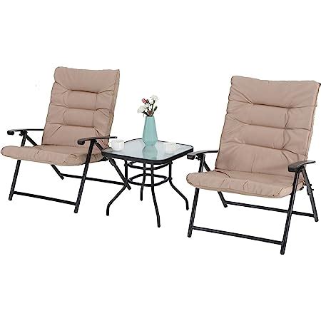 Amazon.com: Omelaza 3 Pieces Patio Padded Folding Chair, Outdoor Adjustable Reclining Lounge ...
