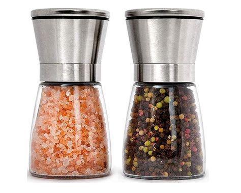 Kitchen Black Pepper Grinder Crusher Glass Bottle Stainless Steel Salt ...