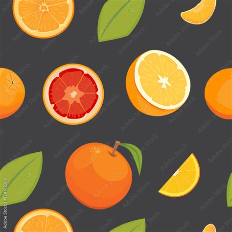 orange seamless vector pattern on white background, fruit wallpaper ...