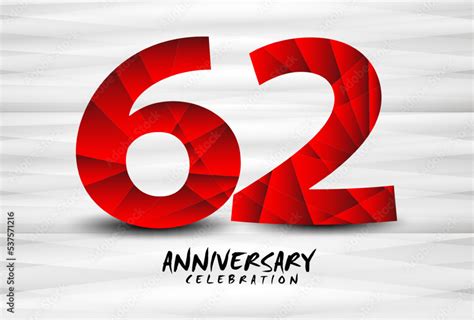 62 Year Anniversary Celebration Logo red polygon vector, 62 Number Design, 62th Birthday Logo ...