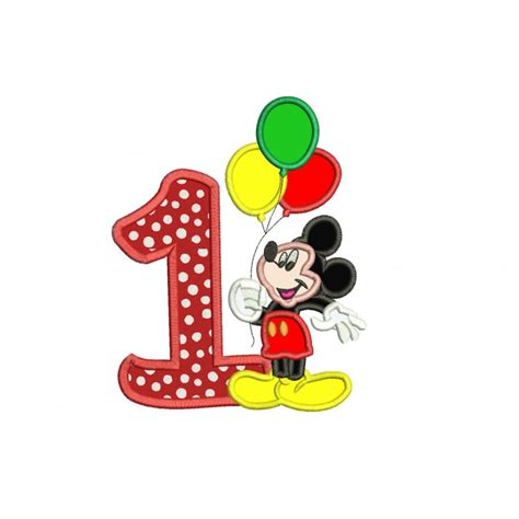 Mickey Mouse 1st Birthday Holding a Balloons Applique Design