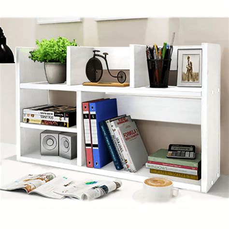 Desk Organizer Large Shelf Multi Compartments Units Wood desktop storage organizer White ...