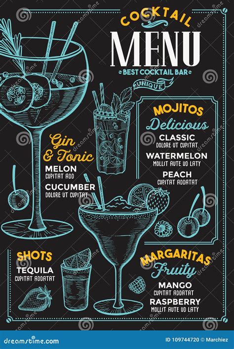 Cocktail Menu for Bar, Drink Template. Stock Vector - Illustration of alcohol, layout: 109744720