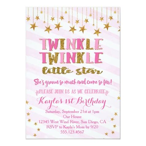 Twinkle Twinkle Little Star Invitation Pink | Zazzle