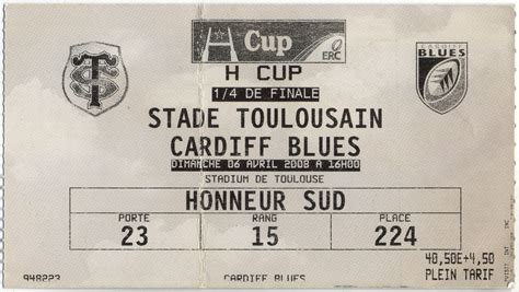 Ticket - Stade Toulousain v Cardiff Blues 2008 | Cardiff Rugby Museum