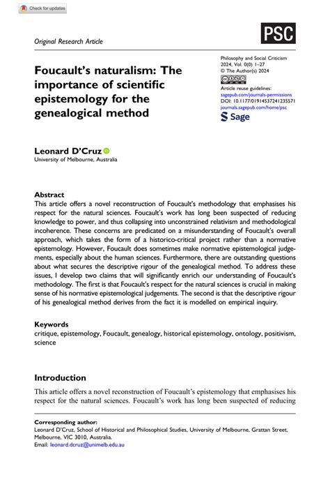 (PDF) Foucault’s naturalism: The importance of scientific epistemology for the genealogical method