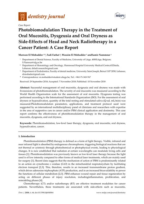 (PDF) Photobiomodulation Therapy in the Treatment of Oral Mucositis ...