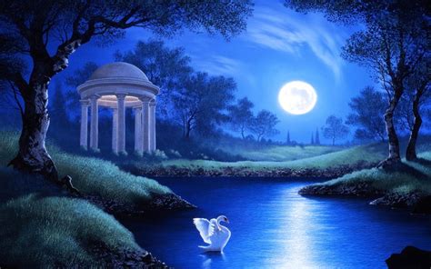 Enchanting Blue Moonlit Garden: HD Wallpaper