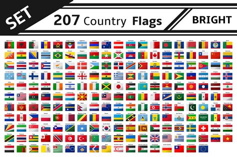 set 207 country flags glitter effect ~ Illustrations ~ Creative Market