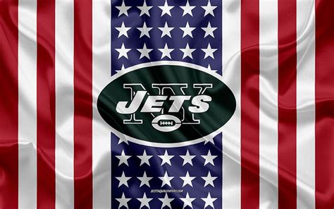 New York Jets logo, emblem, silk texture, American flag, American football club, HD wallpaper ...