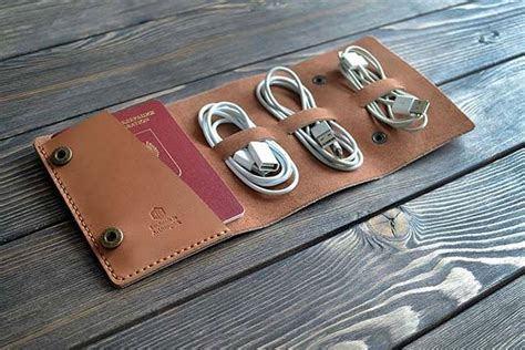 Handmade Leather Travel Cable Organizer with Passport Holder | Gadgetsin