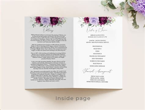 Purple Funeral Program Template Celebrating the Life of - Etsy