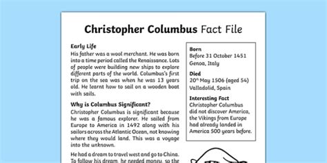 Christopher Columbus Significant Individual Fact Sheet