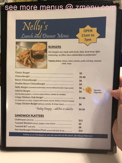 Menu at Nelly's Grill and Dairy Bar, Canada