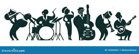 Jazz Band Silhouettes Vector Colorful Illustration Stock Vector ...