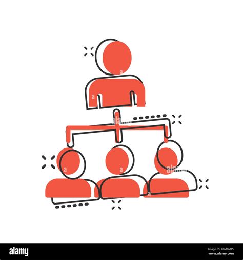 Corporate organization chart with business people vector icon in comic style. People cooperation ...