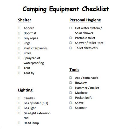 9+ Camping Checklist Samples | Sample Templates