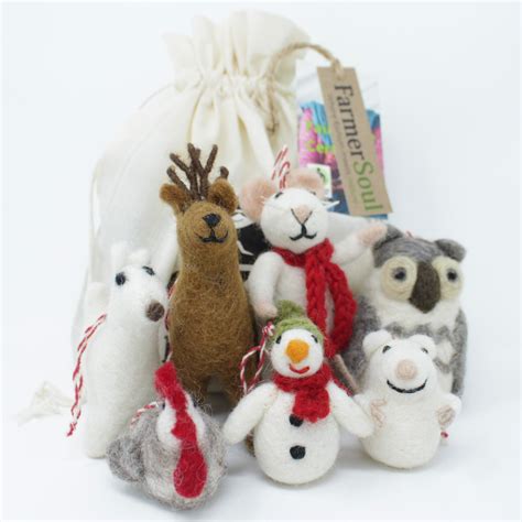 Felt Wool Christmas Ornament - Handmade Classic Animal Felt Christmas Tree Kit - Eco-friendly ...