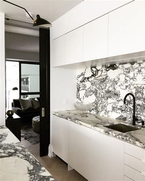 Black and White Marble Kitchen | White marble kitchen, Kitchen marble ...