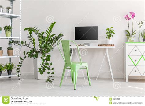 Minimalist Workplace Surrounded by Plants Stock Photo - Image of home ...