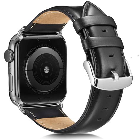 Mans Premium Black Leather Band for Apple Watch 42mm/44mm Iwatch 4 3 2 ...