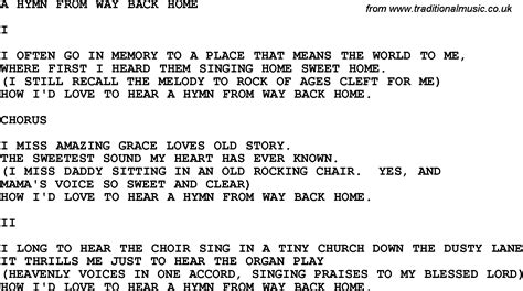 Country, Southern and Bluegrass Gospel Song A Hymn From Way Back Home lyrics