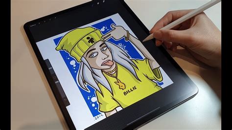 Drawing Billie Eilish as a Cartoon Character on iPad Pro - YouTube