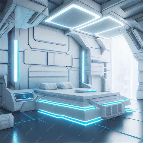 Premium Photo | Futuristic sci-fi architecture white neon bedroom ...