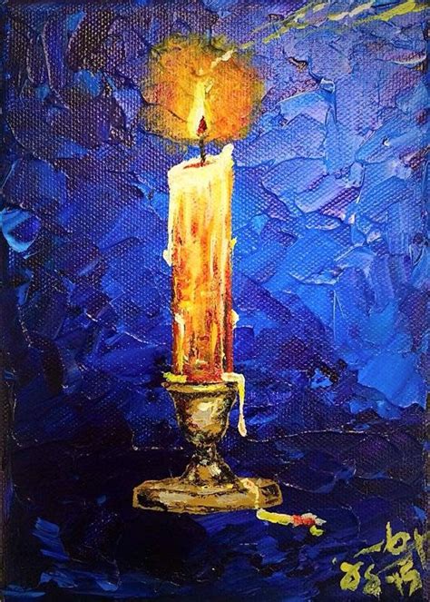 Candle 7"x5" - Art Original Acrylic Painting - Palette Knife/Brush on ...