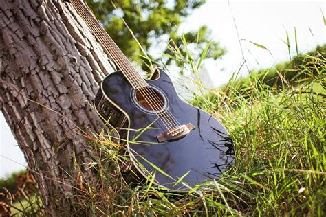 HD wallpaper: Guitar In Sunny Grass, tree, outdoors, nature, music, shoe, summer | Wallpaper Flare