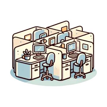 Desk Computer Office Area Office Cubicle Cartoon Illustration, Desk, Computer, Workspace PNG ...