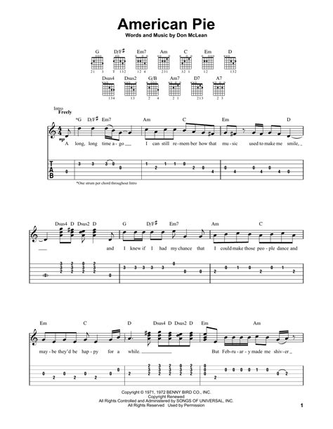 Don McLean "American Pie" Sheet Music Notes | Download Printable PDF ...