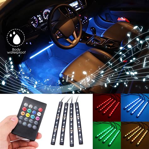 4PCS 9 LED Colorful RGB Car Interior Underdash Lighting Kit 12V Car ...