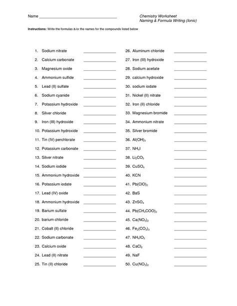 Chemical Formula Worksheet