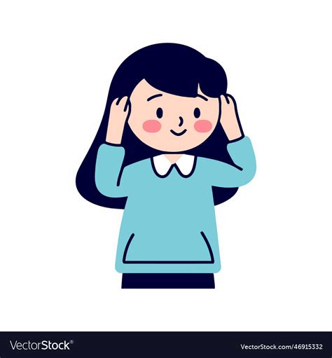 Girl covering her ears with hands in cartoon style