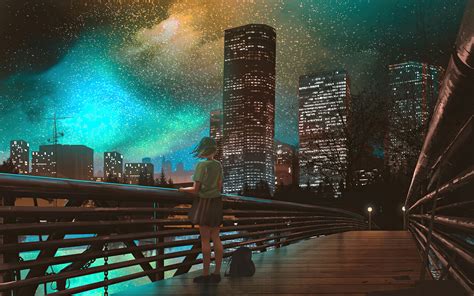 1920x1200 City Night Anime Girl Watching 4k 1080P Resolution ,HD 4k Wallpapers,Images ...