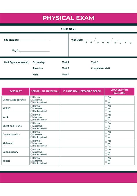 Printable Physical Examination Form