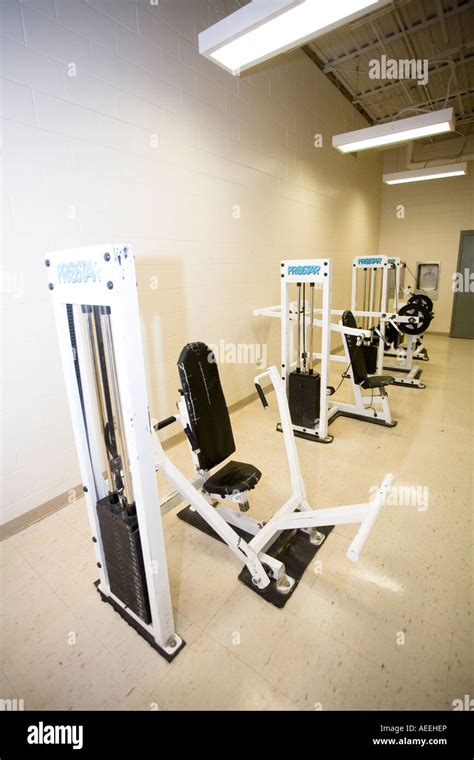 Prison weight lifting equipment. Maximum security prison, Nebraska, USA ...