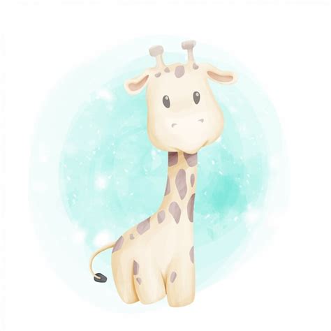 Premium Vector | Baby giraffe cute portrait watercolor