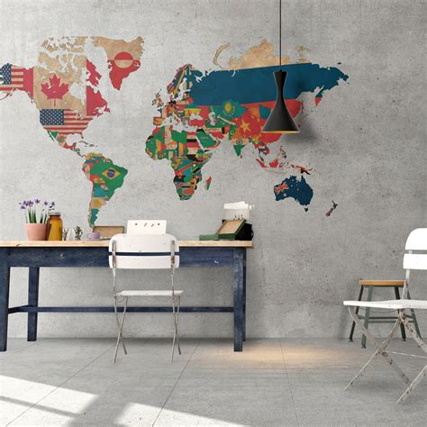 Vintage Flags World Map Sticker - guipp-decor.com