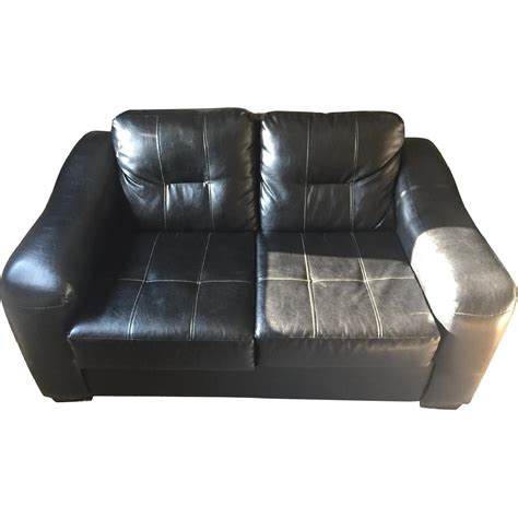 Black Faux Leather Loveseat - AptDeco