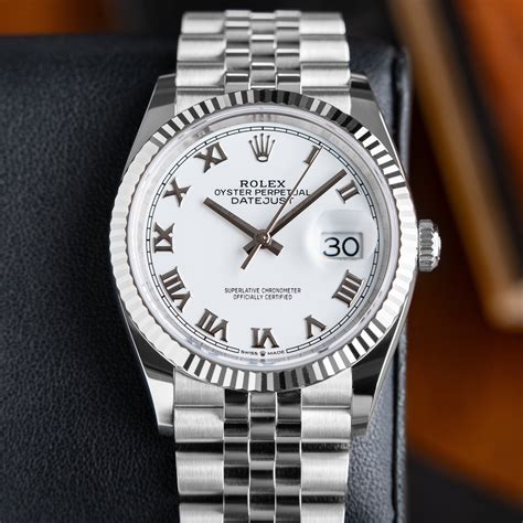 Rolex Datejust 36 White Dial Roman Jubilee Bracelet Fluted White Gold ...