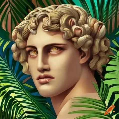 Artistic portrayal of alexander the great surrounded by tropical foliage on Craiyon